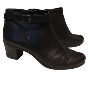 EASY SPIRIT Women's Black Leather‎ w Decorative Buckle Strap Ankle Boot Size 11
